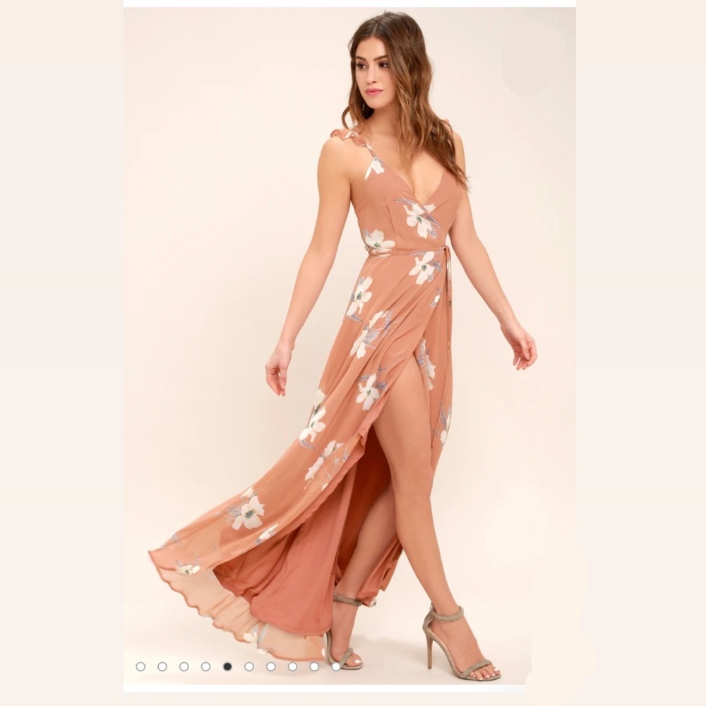 Lulus All Mine Rusty Rose Floral Print High-Low Wrap Dress size s NWT